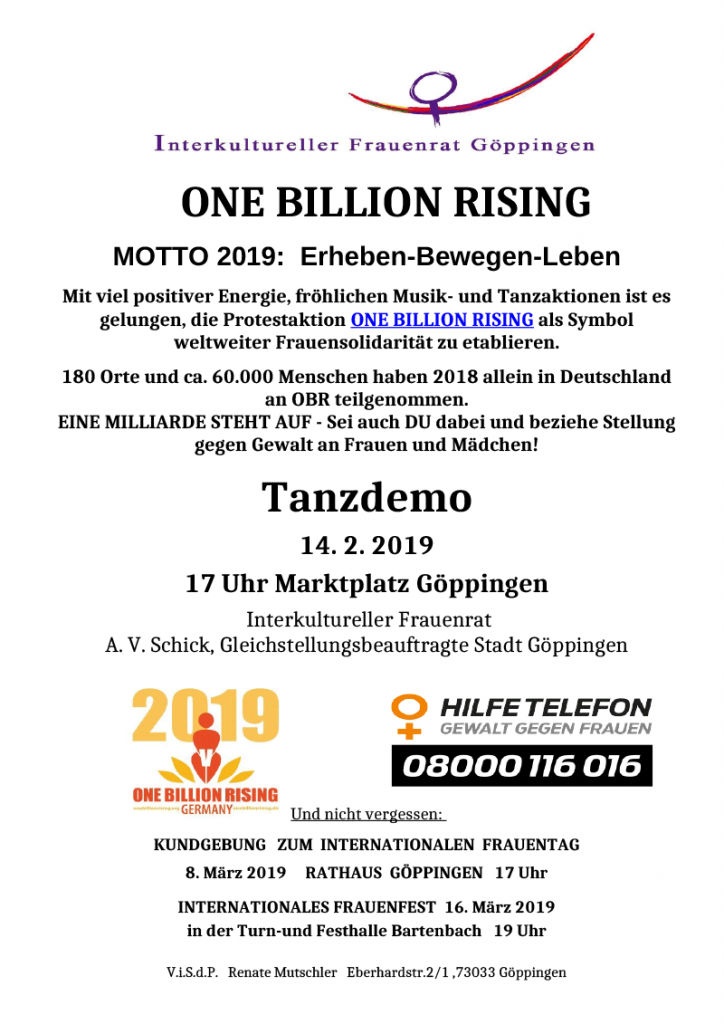 Flyer One Billion Rising 2019 Goeppingen