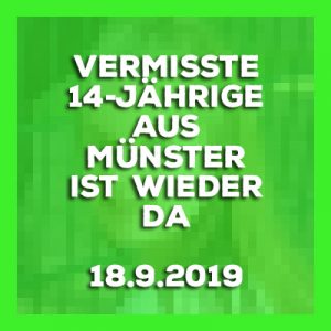 Update - Vermisste 14-Jährige aus Münster ist wieder da - 18.9.2019