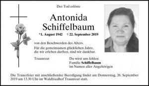 Trauenanzeige Antonida Schiffelbaum