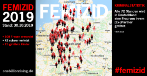 Alle 72 Stunden ein #Femizid in Deutschland. 108 Frauen wurden bis heute von ihrem (Ex-)Partner getötet, 42 weitere Frauen zum Teil lebensgefährlich verletzt. Stand 30.10.2019