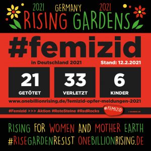 #Femizid in Deutschland - Stand 12.2.2021 - Aktion #RoteSteine #RedRocks #1billionrising #RisingGardens