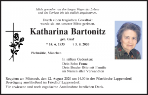 Traueranzeige Katharina Bartonitz