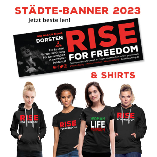 Städte-Banner und Shirts für One Billion Rising #RiseForFreedom